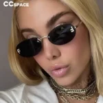 ⁦نظارات شمسية فاخرة بدون إطار للنساء، بتصميم بيضاوي كلاسيكي، مقاس صغير، مصنوعة من المعدن، مناسبة للأنشطة الخارجية والإجازات، مع حماية من الأشعة فوق البنفسجية 400 #30037⁩ - الصورة ⁦2⁩