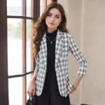 ⁦جاكيت بدلة قصير من الصوف المربّع للنساء، مناسب لربيع وخريف 2025، تصميم كوري قصير جديد، مقاسات كبيرة، بدلة نسائية كلاسيكية⁩ - الصورة ⁦2⁩