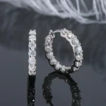 ⁦أقراط IOGOU حلقية من الفضة الإسترليني عيار 925 مرصعة بحجر مويسانيت حقيقي 3 مم، هدية مجوهرات براقة للنساء مع شهادة هدية⁩ - الصورة ⁦2⁩